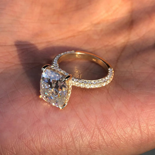 1.50 CT Glow Defined Elongated Cushion Cut Solitaire Ring with Pave Moissanite Diamond Band For Surprise