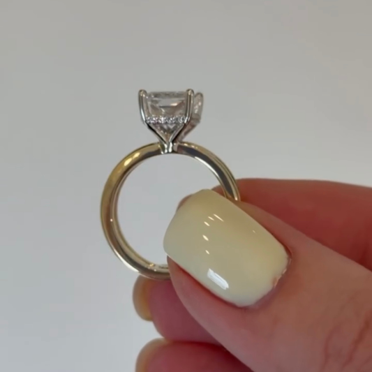 Radiant Cut Lab Diamond Double Band Hidden Halo Ring - view 4