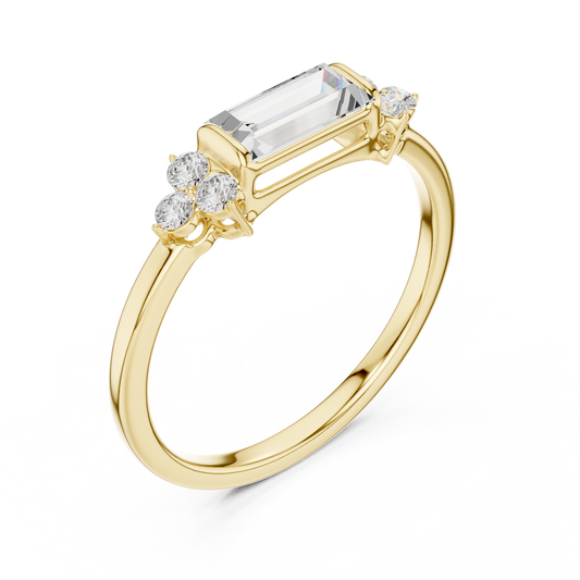 Baguette Cut Moissanite Ring With Round Sidestone - view 4