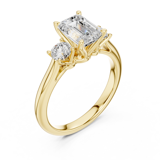 1.50 CT Exclusive Emerald Cut with Round Side Lab Grown Diamond Accents Elegant Three Stone Proposal Ring for Her