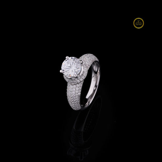 Round Brilliant Solitaire Pave Lab Diamond Engagement Ring - view 3