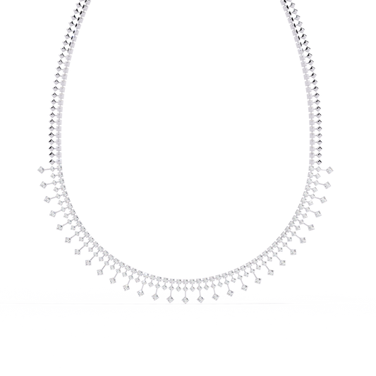 Fringe Tennis Necklace with Princess Shape Drops - view 4