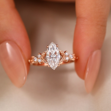 2.50 CT Romantic Marquise Moissanite Diamond Ring with Floral Inspired Accent Details For Her