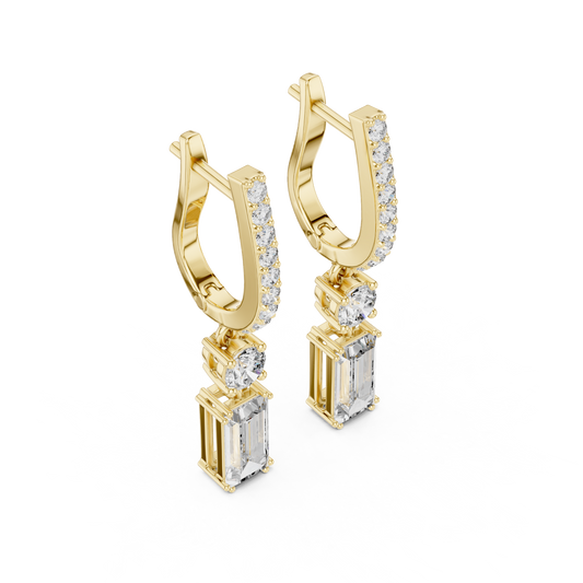 Baguette Geometric Pendant Hoop Earrings - view 4