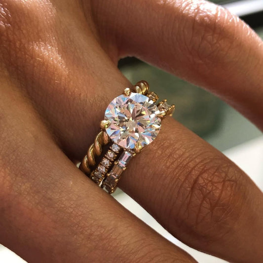 Round Cut Women's Modern Multi Band Bridal Ring Set - view 2