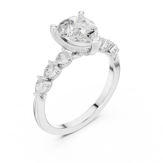 Pear Cut Hidden Halo With Side Stone Moissanite Engagement Ring - view 4