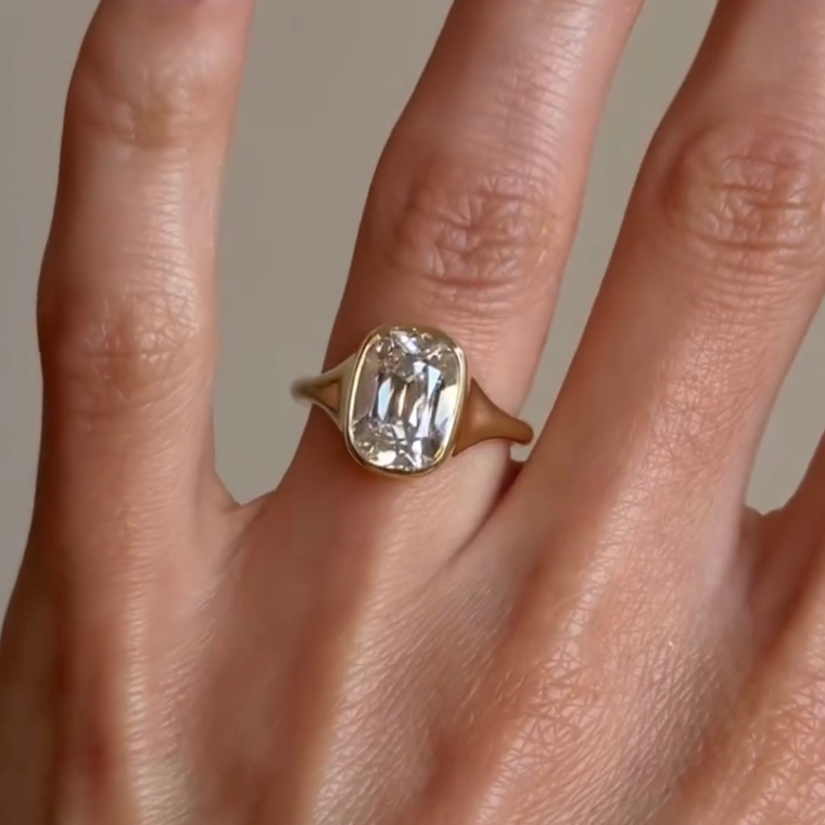 Old Mine Cushion Lab Diamond Bezel Ring With Solitaire Band - view 2