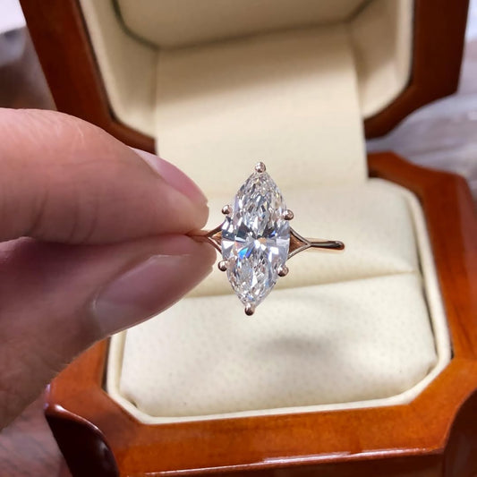 2.50 TCW Starbound Marquise Cut Moissanite Diamond Ring with Elongated Silhouette and Sleek Gold Prong Setting