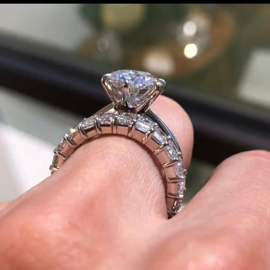 Round Cut Women's Baguette Accent Matching Eternity Band Set - view 2