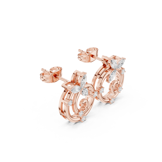 Marquise Cut Lab Diamond Spiral Earrings with Round Leaf Accents - view 3