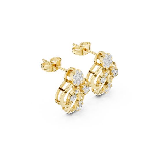 Openwork Lotus Motif Round Brilliant Lab Diamond Stud Earrings For Women - view 4