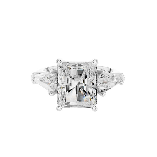 Radiant Lab Diamond Three Stone Ring With Kite Side Stones - view 3