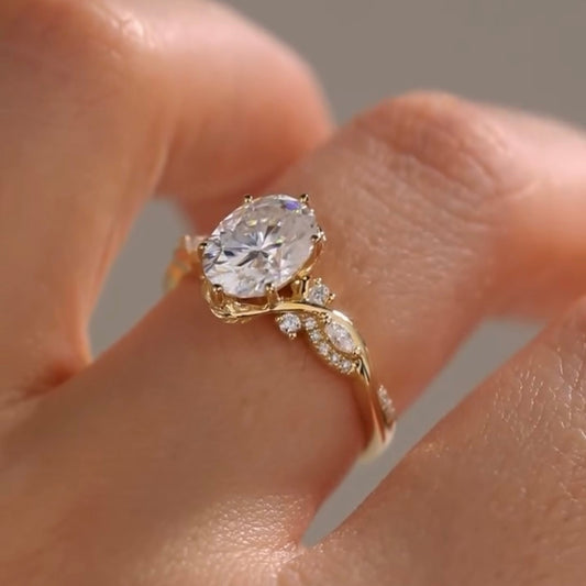 Oval Cut Moissanite Engagement Ring With Halo Pave Band - view 4