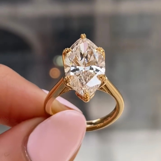 Marquise Cut Lab Diamond Cathedral Solitaire Engagement Ring - view 2