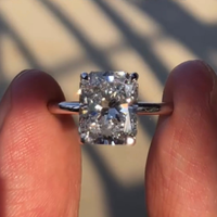 2.50 CT Bright Elongated Cushion Moissanite Diamond Solitaire Ring with Sleek White Metal Band