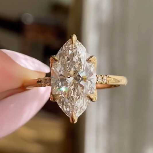 3.00 CT Marquise Cut Moissanite Diamond Engagement Ring With Tapered Pavé Accents
