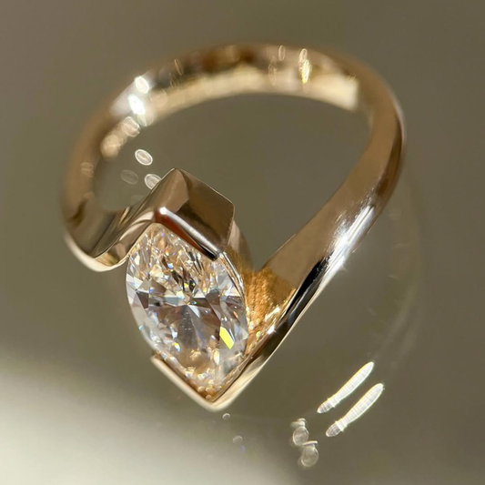 Marquise Solitaire Bypass Half Bezel Promise Ring - view 4