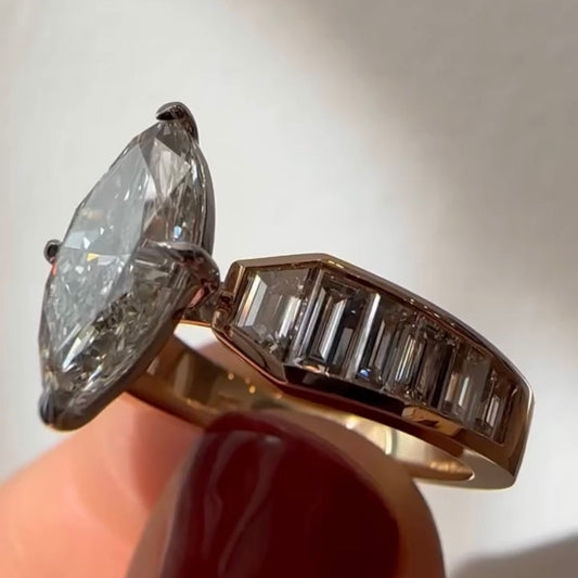 Marquise Cut Engagement Ring With Channel Set Baguette Band - view 2
