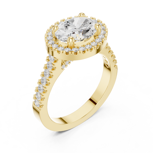 Oval Halo Lab Grown Diamond with Pave Band Ring - view 4