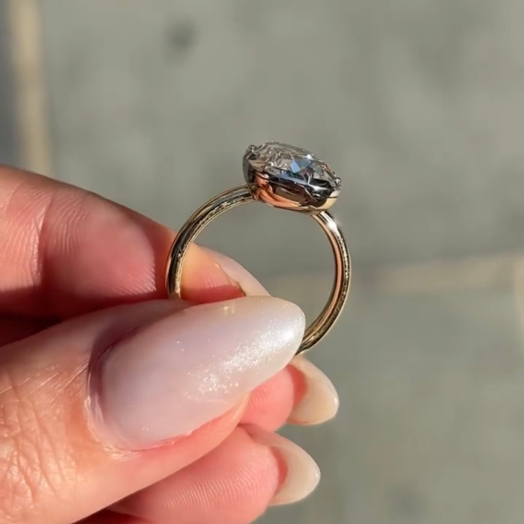 Antique Oval Cut Lab Diamond Solitaire Engagement Ring - view 2