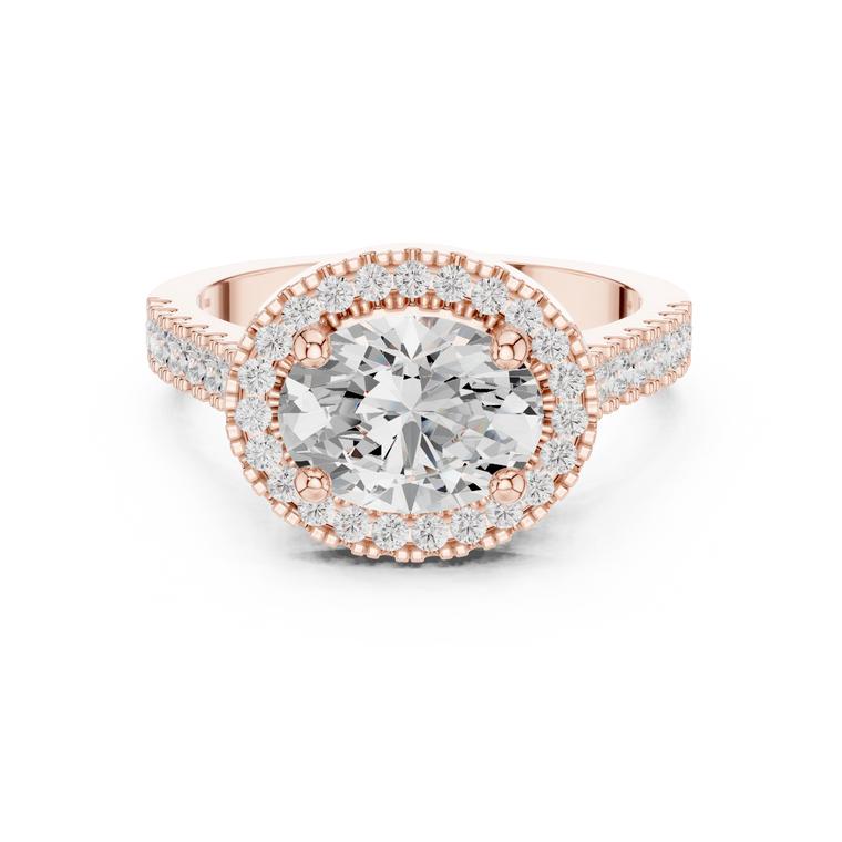 Oval Halo Lab Grown Diamond with Pave Band Ring - view 2