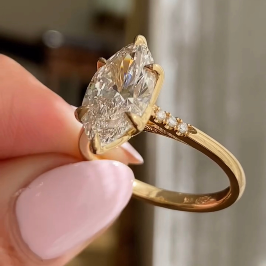 Marquise Cut Lab Diamond Solitaire Engagement Ring - view 2