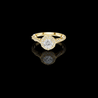 1.00 CT Elysian Twist Round Halo Round Moissanite Diamond Ring with Split Pavé Band