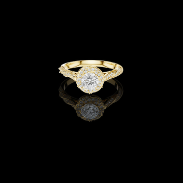 1.00 CT Elysian Twist Round Halo Round Moissanite Diamond Ring with Split Pavé Band