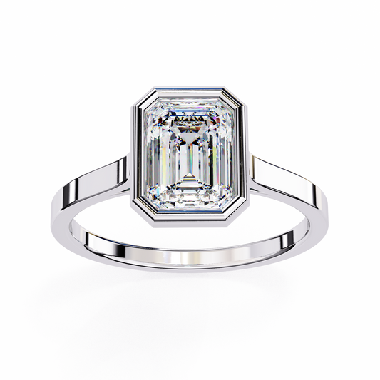Bezel Setting Emerald Cut Moissanite Engagement Ring - view 4