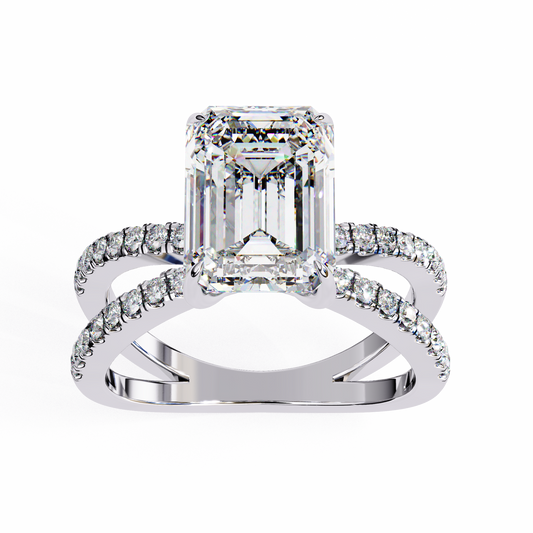 Emerald Cut Split Shank Pave Moissanite Engagement Ring - view 4