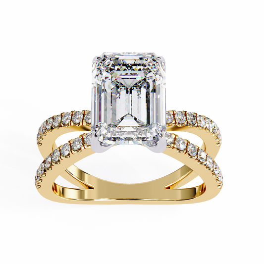 Emerald Cut Split Shank Pave Lab Diamond Engagement Ring - view 2