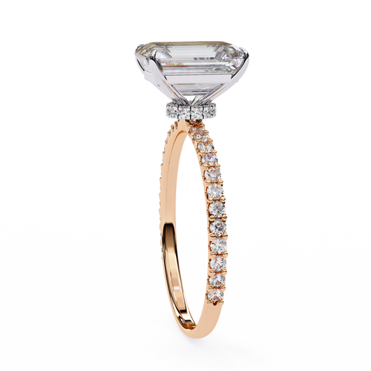 Micro Pave Emerald Cut Lab Diamond Solitaire Engagement Ring - view 3