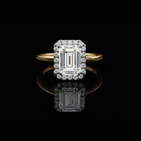 2.00 CT Emerald Cut Moissanite Diamond Halo Vintage Inspired Engagement Ring By Ivevar Luxury