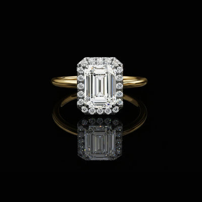Emerald Cut Halo Lab Diamond Ring with Cathedral Setting