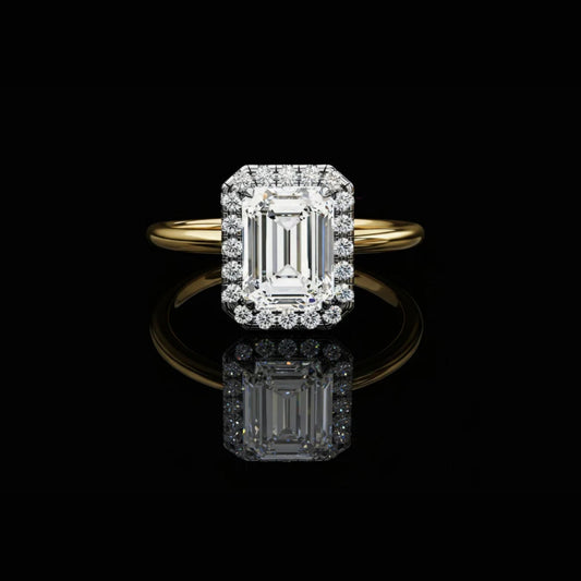1.67 CT Emerald Cut Lab Grown Diamond Halo Vintage Inspired Engagement Ring By Ivevar Luxury