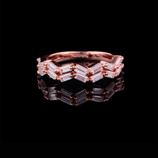 2.00 TCW Luxurious Rose Gold Zig-Zag Baguette Cut Lab Diamond Eternity Band Modern Geometric Fine Jewelry Ring