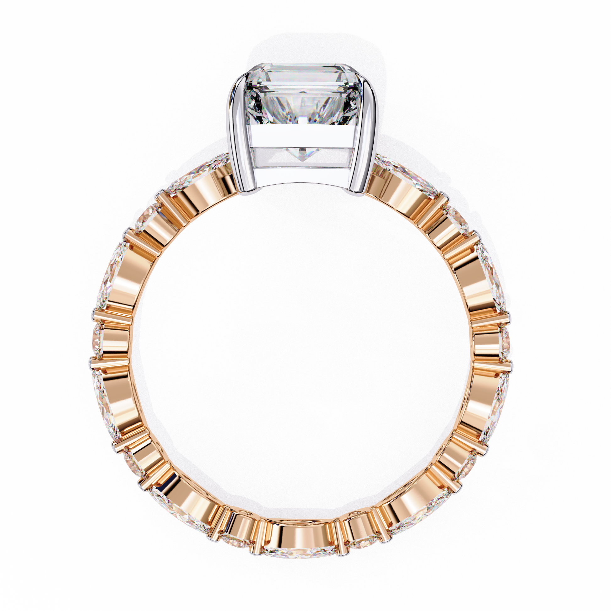 Rose gold and silver ring with a clear gemstone 