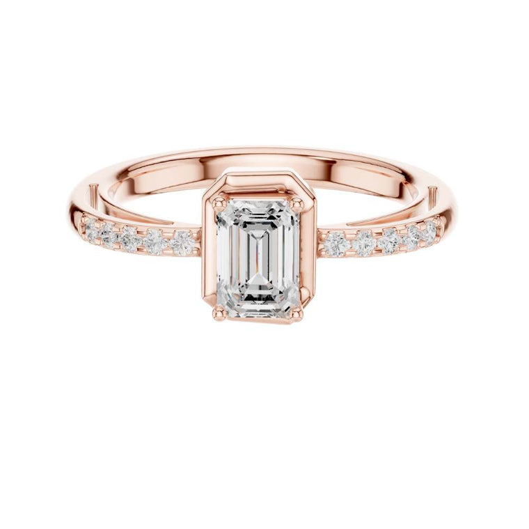 Emerald Cut Lab Diamond Ring with Classic Bezel Setting - view 2
