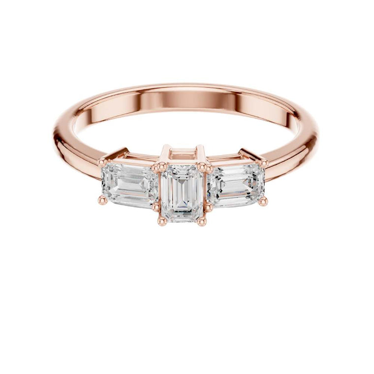 Emerald Cut Three Stone Lab Diamond Ring with Baguette Side Stones - view 2
