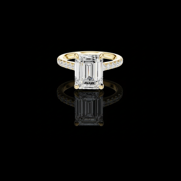 3.00 CT Delicate Emerald Cut Solitaire Lab Grown Diamond Ring in Gold with Pave Diamond Band
