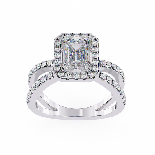 Emerald Cut Halo Lab Diamond Double Band Ring - view 4
