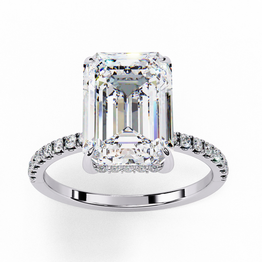 Emerald Solitaire With Side Accents Lab Diamond Engagement Ring - view 4