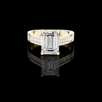 1.50 CT Modern Emerald Cut Solitaire Lab Diamond Ring with Baguette Side Band in Gold