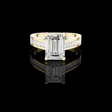 1.50 CT Modern Emerald Cut Solitaire Lab Diamond Ring with Baguette Side Band in Gold