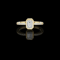 2.50 CT Stylish Emerald Moissanite Diamond Ring with Classy Four Prong with Bezel Setting and Pave Diamond Band