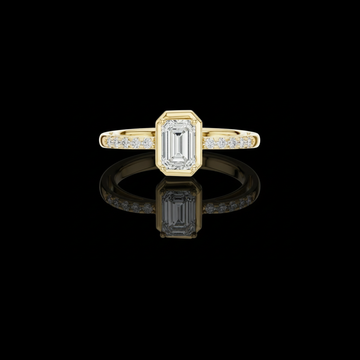 2.50 CT Stylish Emerald Moissanite Diamond Ring with Classy Four Prong with Bezel Setting and Pave Diamond Band