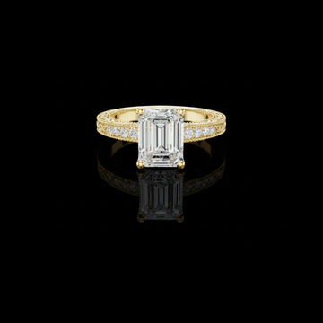 3.00 CT Luxury Emerald Cut Lab Grown Diamond Ring with Pave Diamond Band and Milgrain Detailing