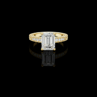 3.00 CT Luxury Emerald Cut Moissanite Diamond Ring with Pave Diamond Band and Milgrain Detailing