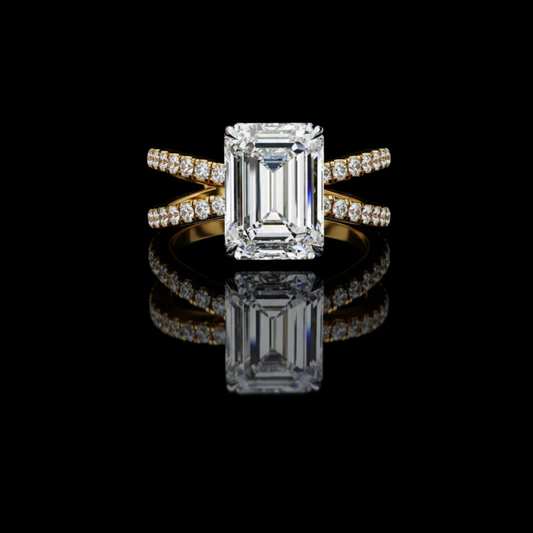 2.56 CT Signature Emerald Cut Lab Grown Diamond Ring with Side Accents Pave Double Band For Still Love