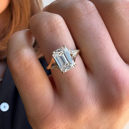 2.40 CT Classic Emerald Cut Moissanite Diamond with Pave Accents Vintage Inspired Luxury Statement Ring For Her